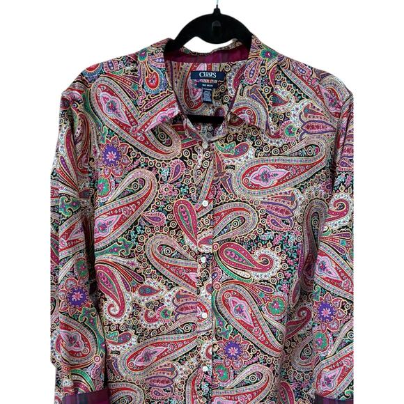 Chaps No Iron Button Shirt Flip Cuff Paisley Pink Long Sleeve 2X Contrast Cuff - Picture 6 of 8